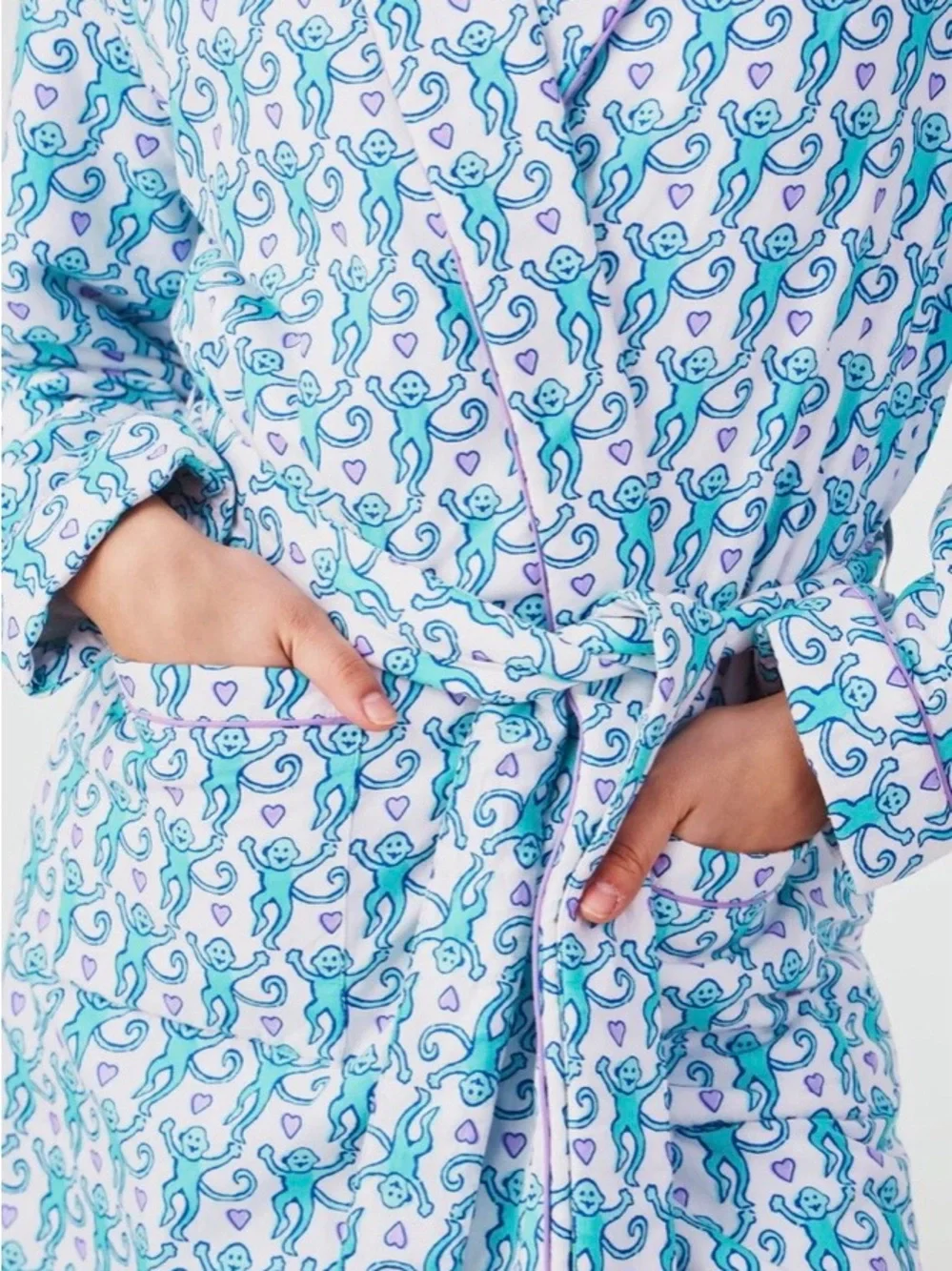 Roller Rabbit Lovely Monkey Cosmo Robe Turquoise NWT
